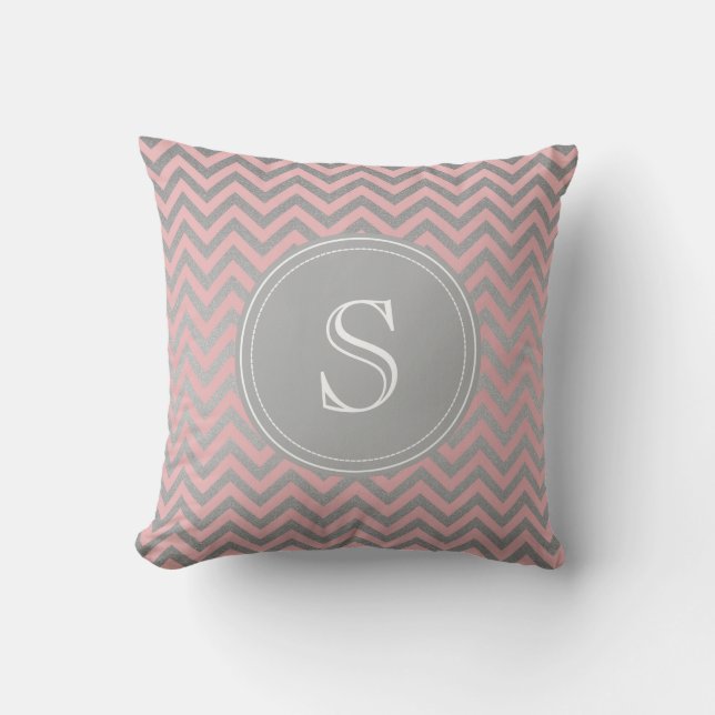 Almohada rosada y de plata de Chevron (Anverso)