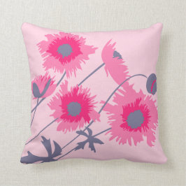 Almohada rosada y gris de la amapola de tiro