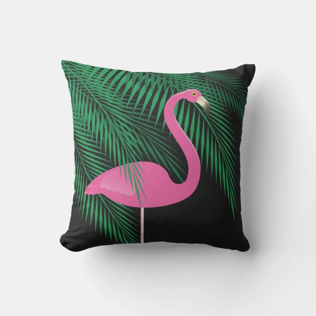 Almohada rosada y negra reversible 1 del flamenco (Anverso)