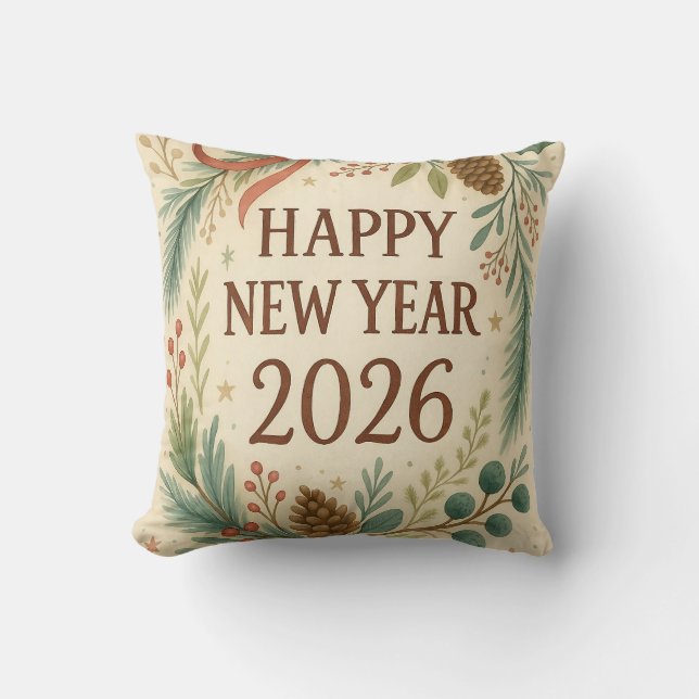almohada rústica para feliz año nuevo 2026 (Anverso)