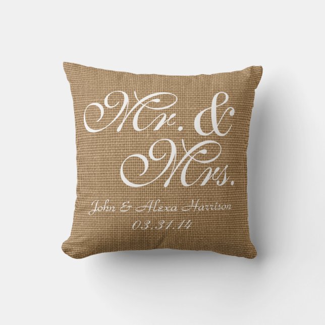 Almohada rústica personalizada de la boda de la (Anverso)