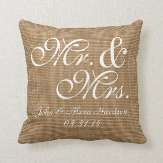 Almohada rústica personalizada de la boda de la