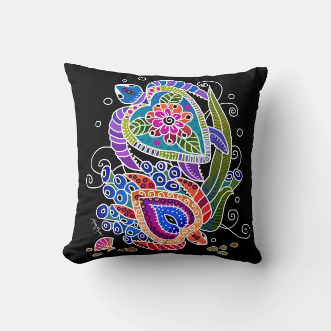 almohada SEA TURTLES - color de fondo personalizar (Anverso)