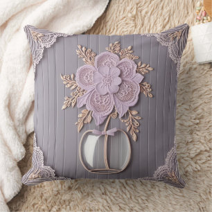 Almohada Shabby Chic con Flor de Encaje 3D 