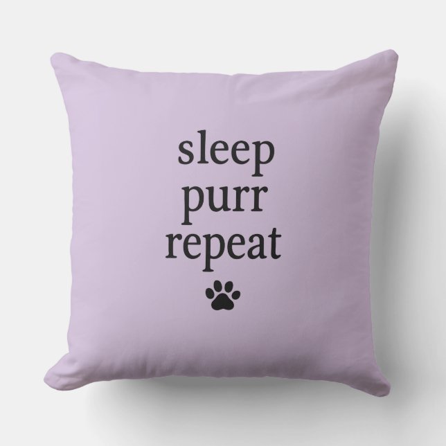 Almohada Sleep Purr Repeat – Decoración de Gato Ac (Anverso)