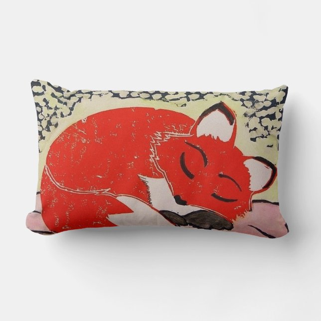 Almohada soñolienta del Fox, algodón, 13" X 21" (Anverso)