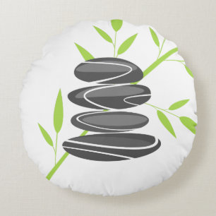Almohada spa redonda con piedras zen y estampado d