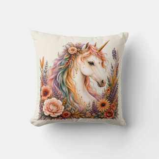 Almohada suave de crema de acuarela de Unicornio A