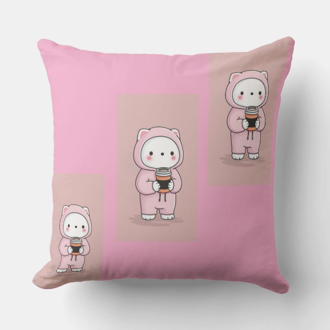 Almohada suave rosa para niños con dibujos animado (Anverso)
