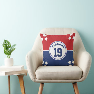 Almohada temática deportiva roja y azul