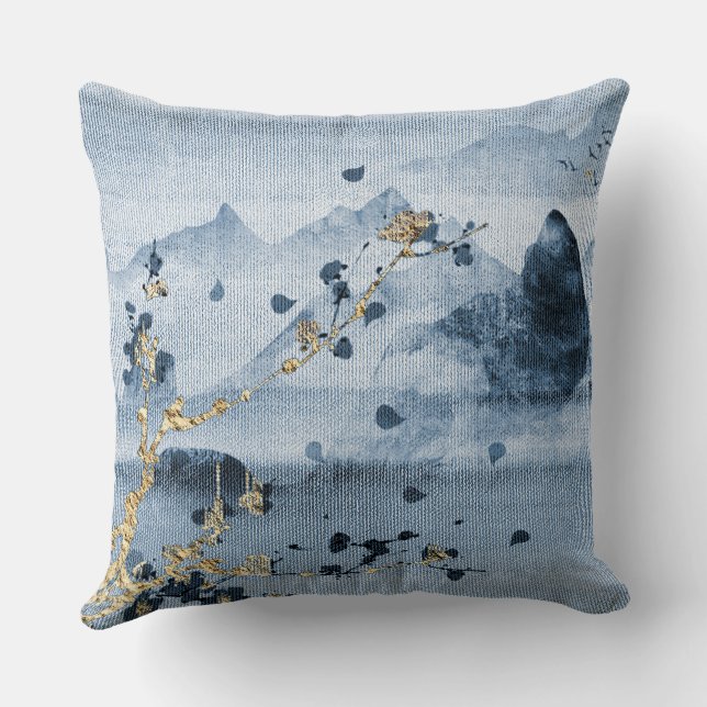 Almohada texturizada de tela horizontal de oro azu (Reverso )