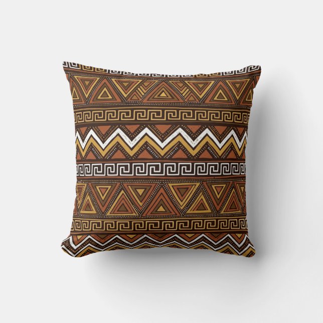 Almohada tribal boho geométrica acentuada (Anverso)