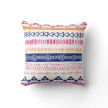 Almohada tribal de la acuarela azul anaranjada