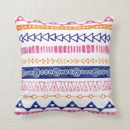 Almohada tribal de la acuarela azul anaranjada
