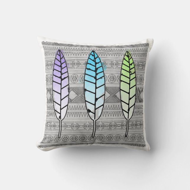 Almohada tribal de la pluma de la acuarela de moda (Anverso)