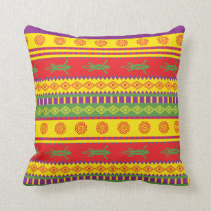 Almohada tribal mexicana del estilo con el gecko