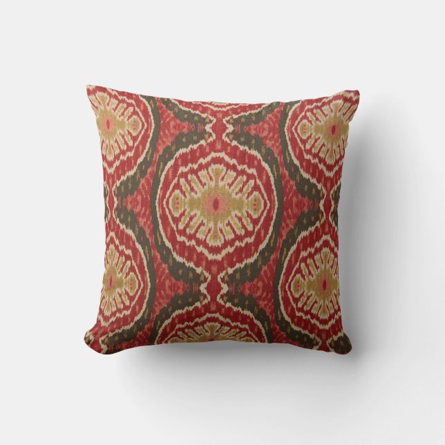 Almohada tribal roja del acento de Ikat (Anverso)