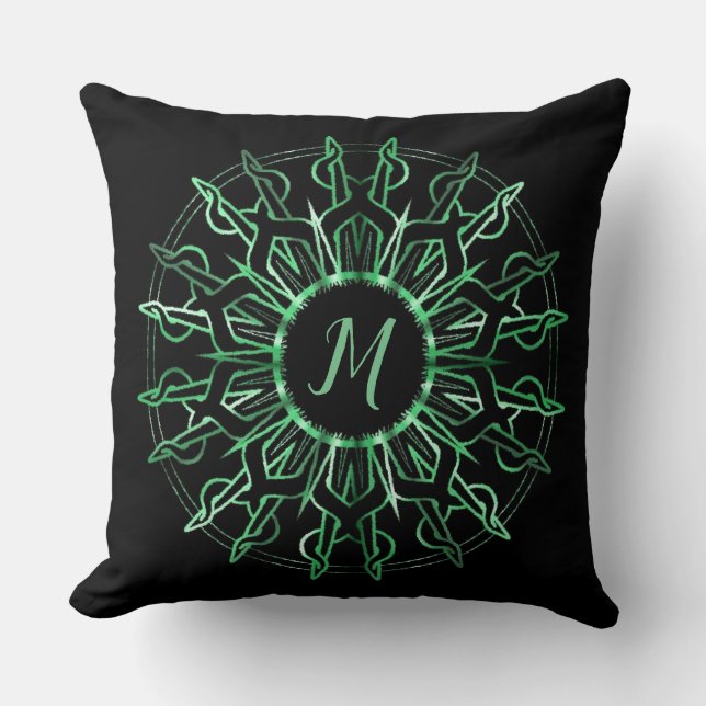 Almohada tribal verde sol (Anverso)