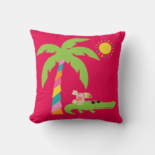 Almohada tropical con el cocodrilo, flamenco, (Anverso)