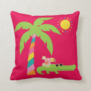 Almohada tropical con el cocodrilo, flamenco,