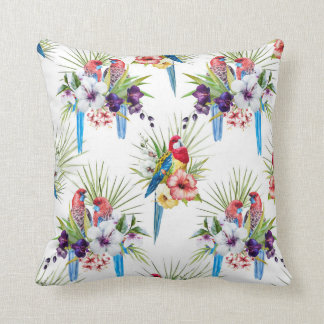 Almohada tropical de los pájaros (blanca)