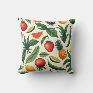 almohada tropical de patrón de frutas y verduras