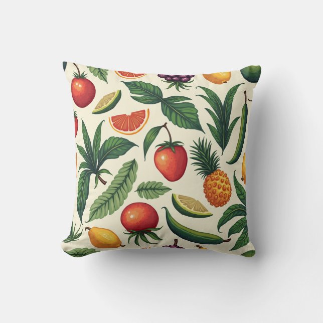 almohada tropical de patrón de frutas y verduras (Anverso)