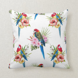 Almohada tropical del pájaro del rosella (blanca)