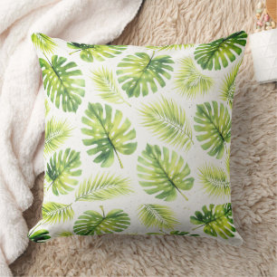 Almohada Tropical Minimalista de Aquarela con Hoja