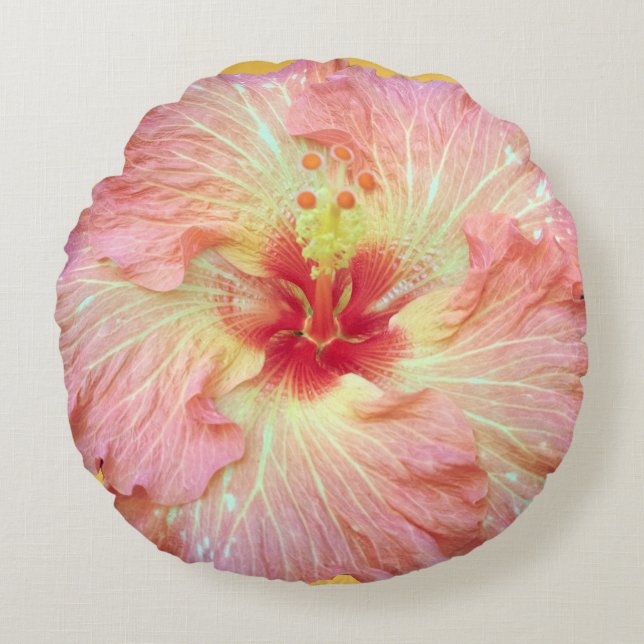 Almohada tropical rosada de la flor del hibisco (Anverso)