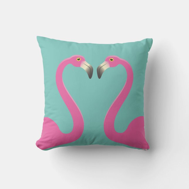 Almohada Turquesa Exterior Flamencos Besándose (Anverso)
