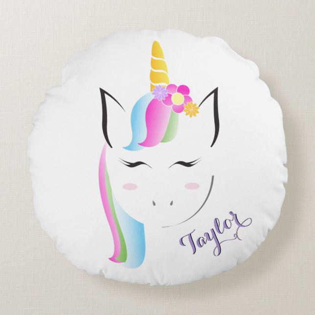 Almohada unicorniana redonda personalizada (Anverso)