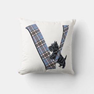 Almohada V con monograma de Terrier Escocés