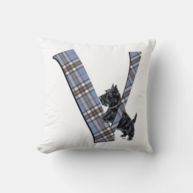 Almohada V con monograma de Terrier Escocés (Anverso)