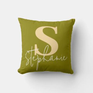 Almohada Verde Amarillo con Letra de Monograma