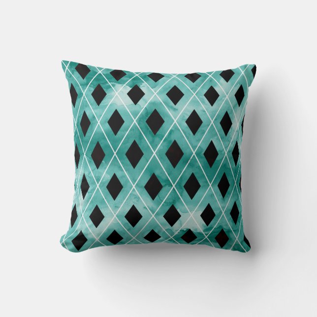 Almohada verde azulada de Argyle de la acuarela (Anverso)