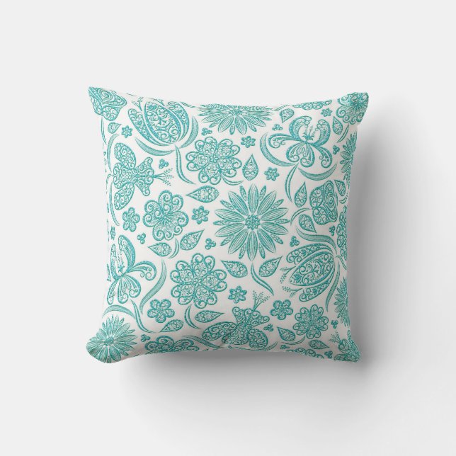 Almohada verde azulada de encaje del estampado de (Anverso)