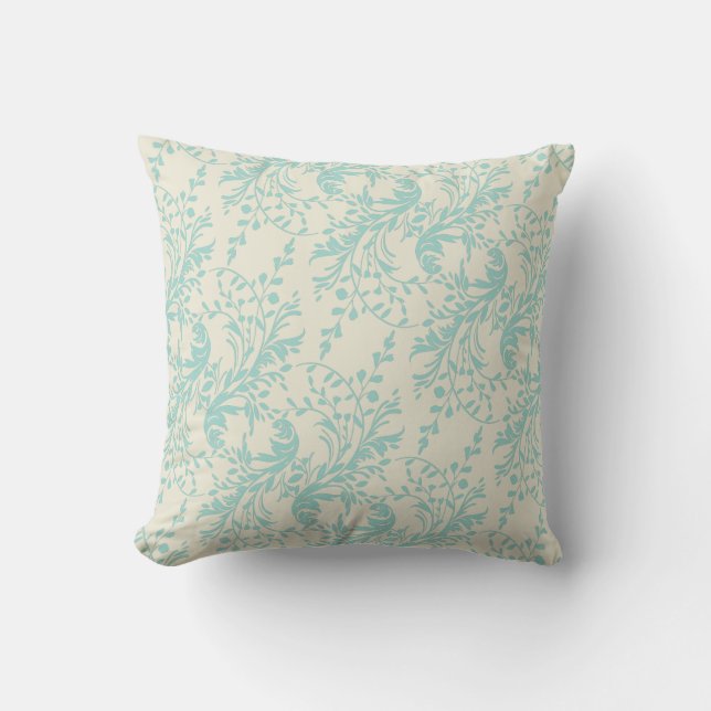 almohada verde azulada de patrón de damasco girato (Anverso)