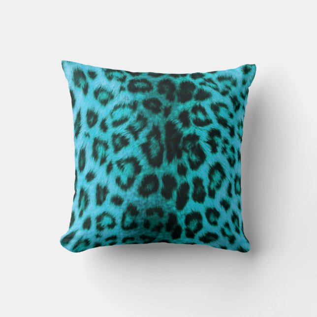 Almohada verde azulada del estampado leopardo (Anverso)