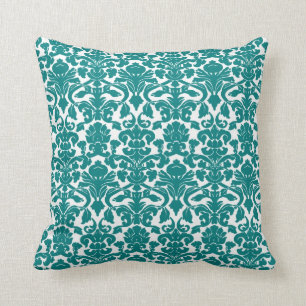 Almohada verde azulada floral del damasco del