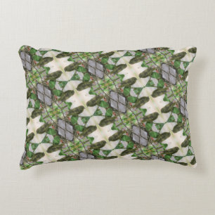 Almohada verde/blanca con foto de pájaro de patio 