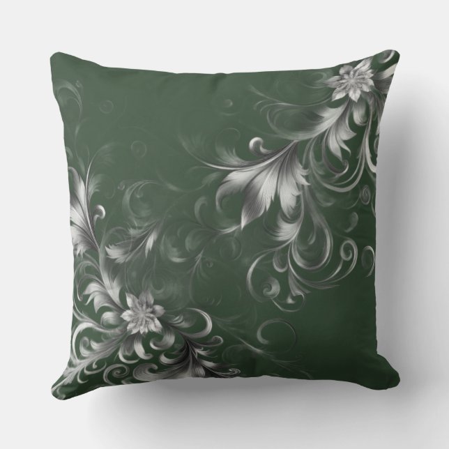 Almohada Verde Bosque con Elegantes Acentos Platea (Reverso )