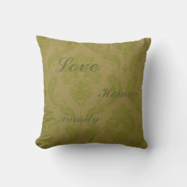 Almohada verde con estampado y texto