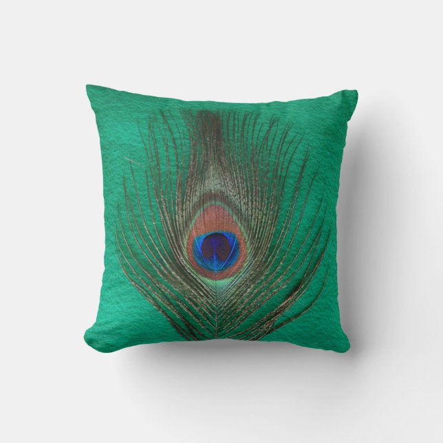 Almohada verde de la pluma del pavo real (Anverso)