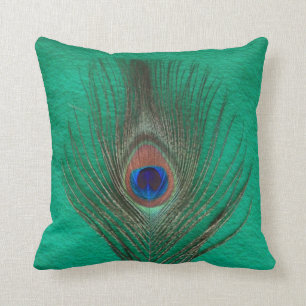 Almohada verde de la pluma del pavo real