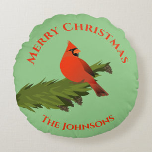 Almohada Verde de Navidad Pájaro Cardenal Rojo