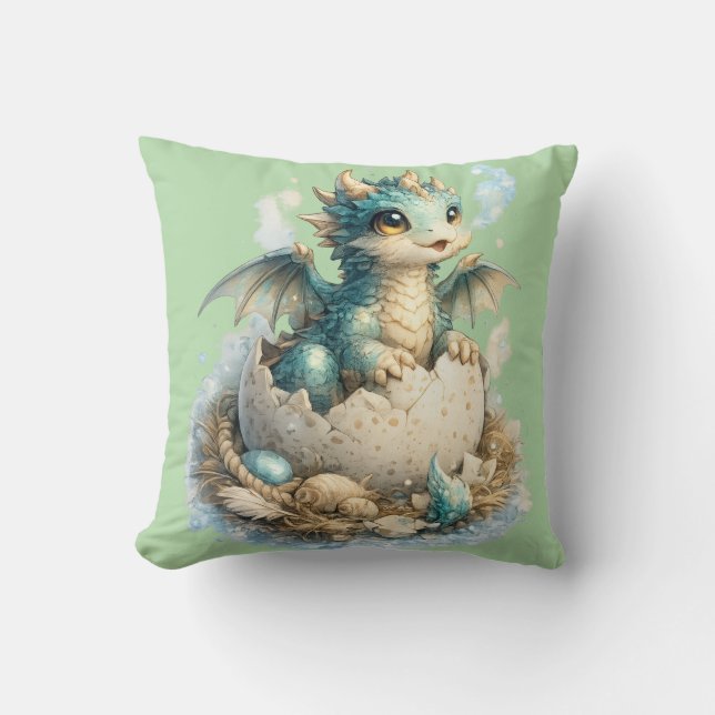 Almohada Verde de Tirar Dragón Verde Bebé Lindo qu (Anverso)