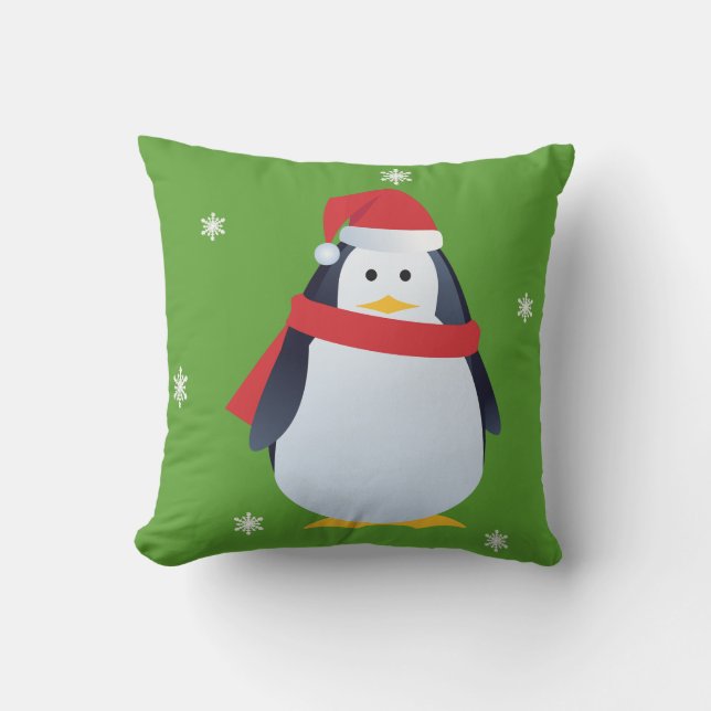 Almohada verde del navidad del pingüino (Anverso)