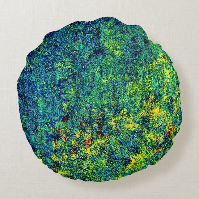 Almohada Verde Flor, Almohada Redonda de Poliéster (Reverso)