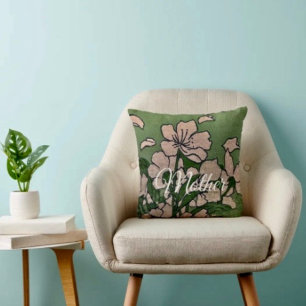 Almohada Verde Flor de Rosa